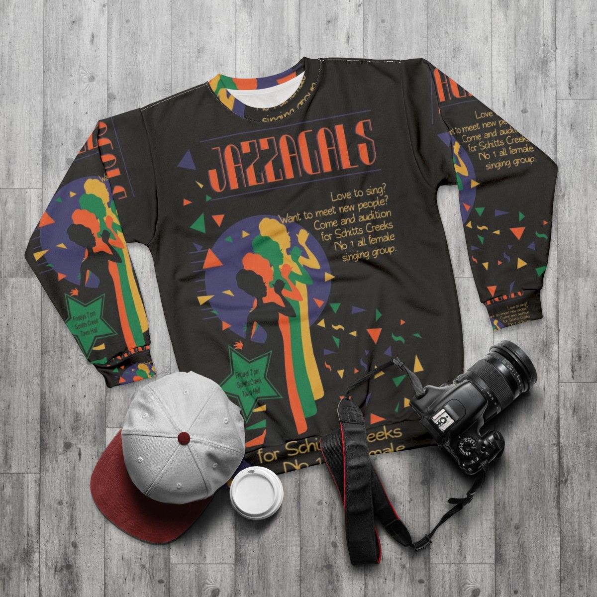 Schitts Creek Funny Sweatshirt featuring Jazzagals Poster and Moira Rose - flat lay