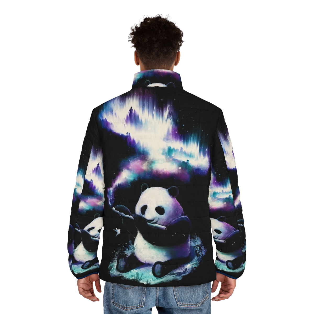 Puffer jacket with galaxy, universe, and musical elements design - men back