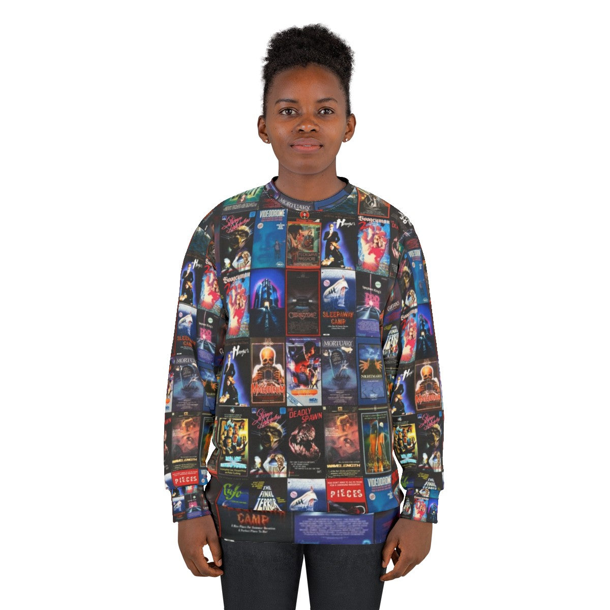 Retro 80s horror VHS artwork sweatshirt - women