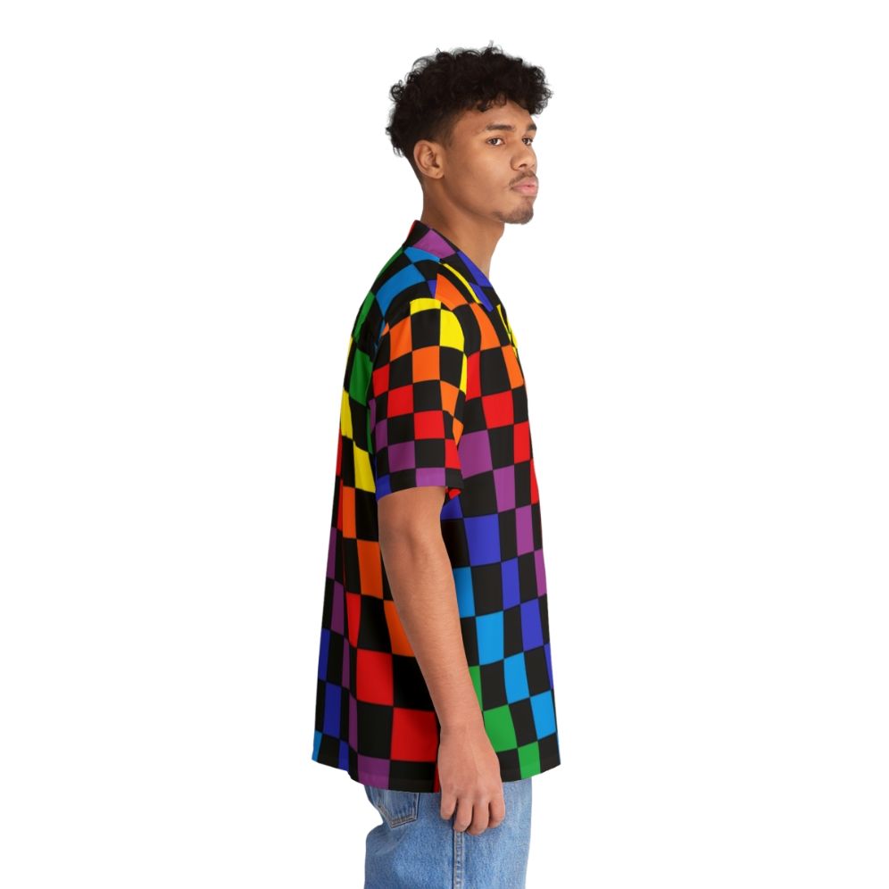 Checkered Rainbow Black Hawaiian Shirt - People Pight