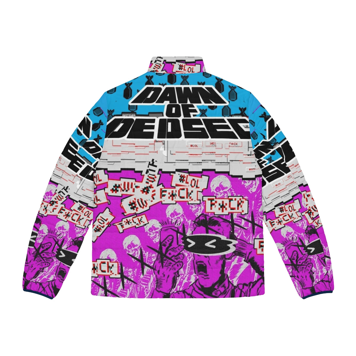 Dawn Of Dedsec Puffer Jacket featuring video game-inspired cyberpunk design - Back