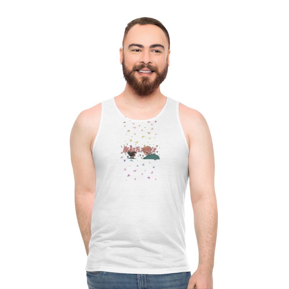 Unisex 'Love Heartstopper' tank top featuring Nick and Charlie from the popular webcomic - men