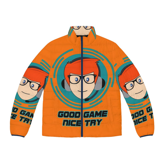 Conan O'Brien wearing a Team Coco "Good Game Nice Try" puffer jacket