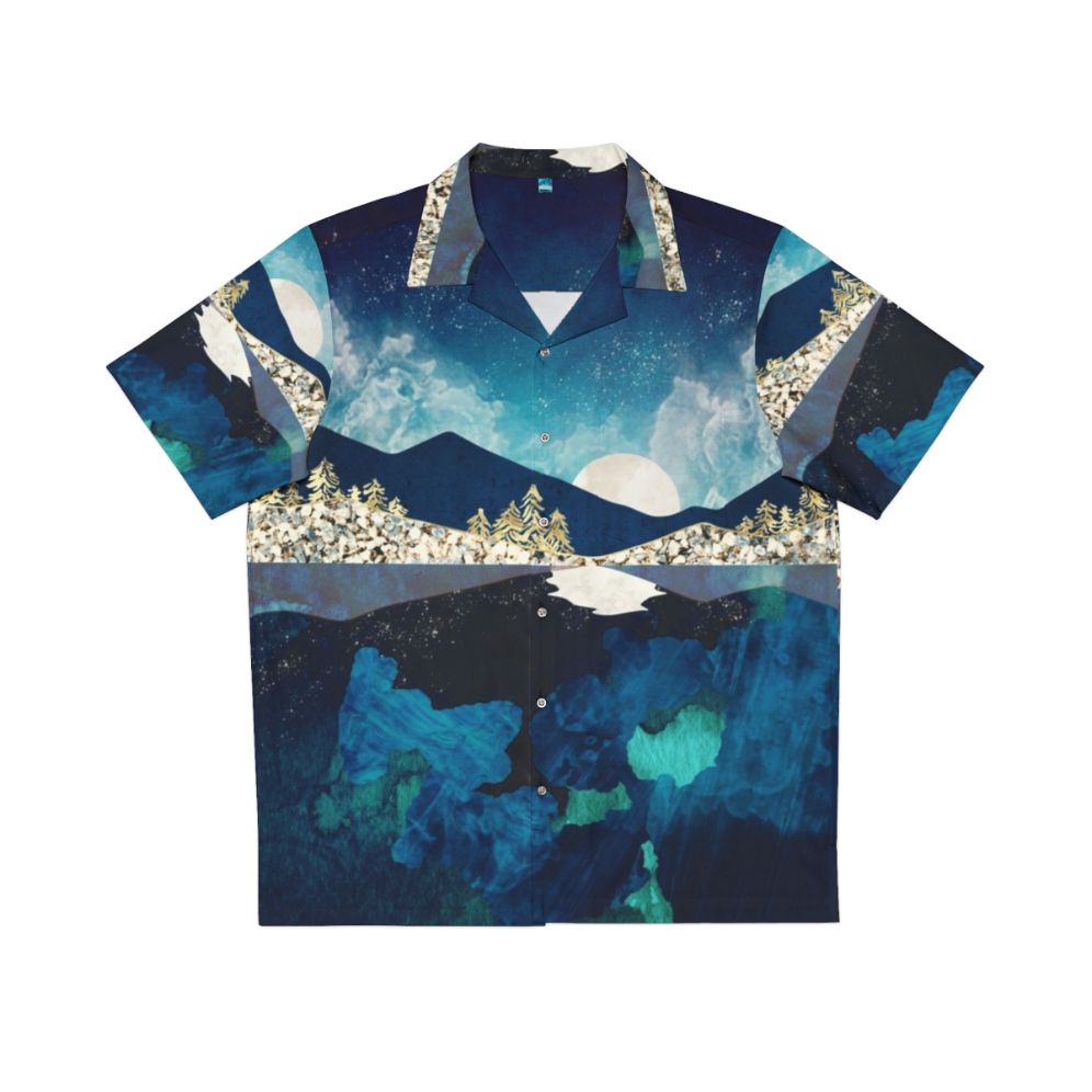 Midnight Water Hawaiian Shirt with Celestial Landscape Nature Reflection