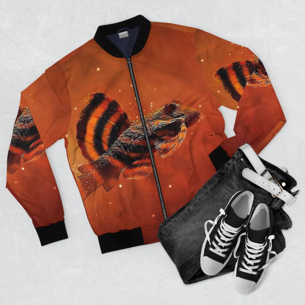 L397 Tiger Pleco Bomber Jacket - Aquarium Catfish Style - Flat lay