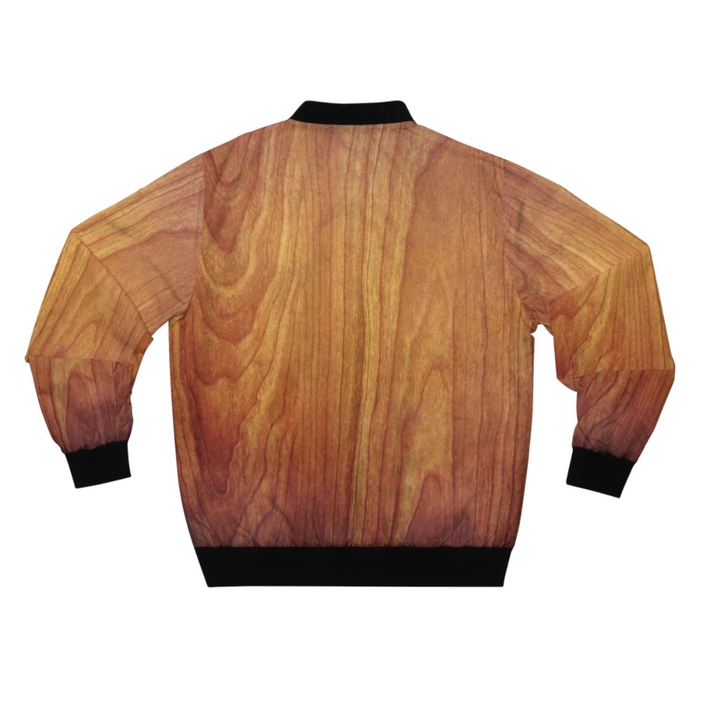 Natural wood texture bomber jacket with wood grain and brown wood design - Back