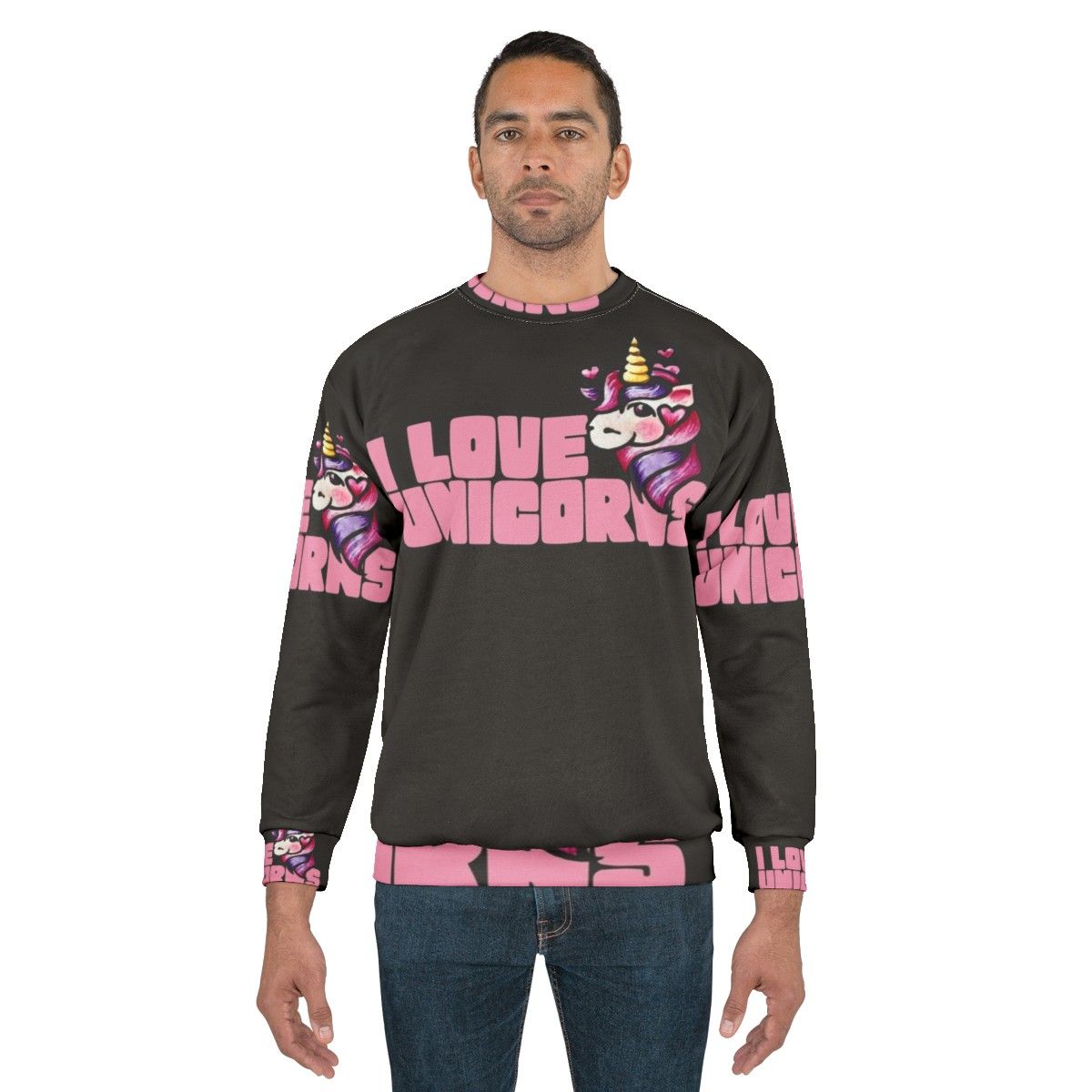 Cozy unicorn sweatshirt with hearts and retro design - men