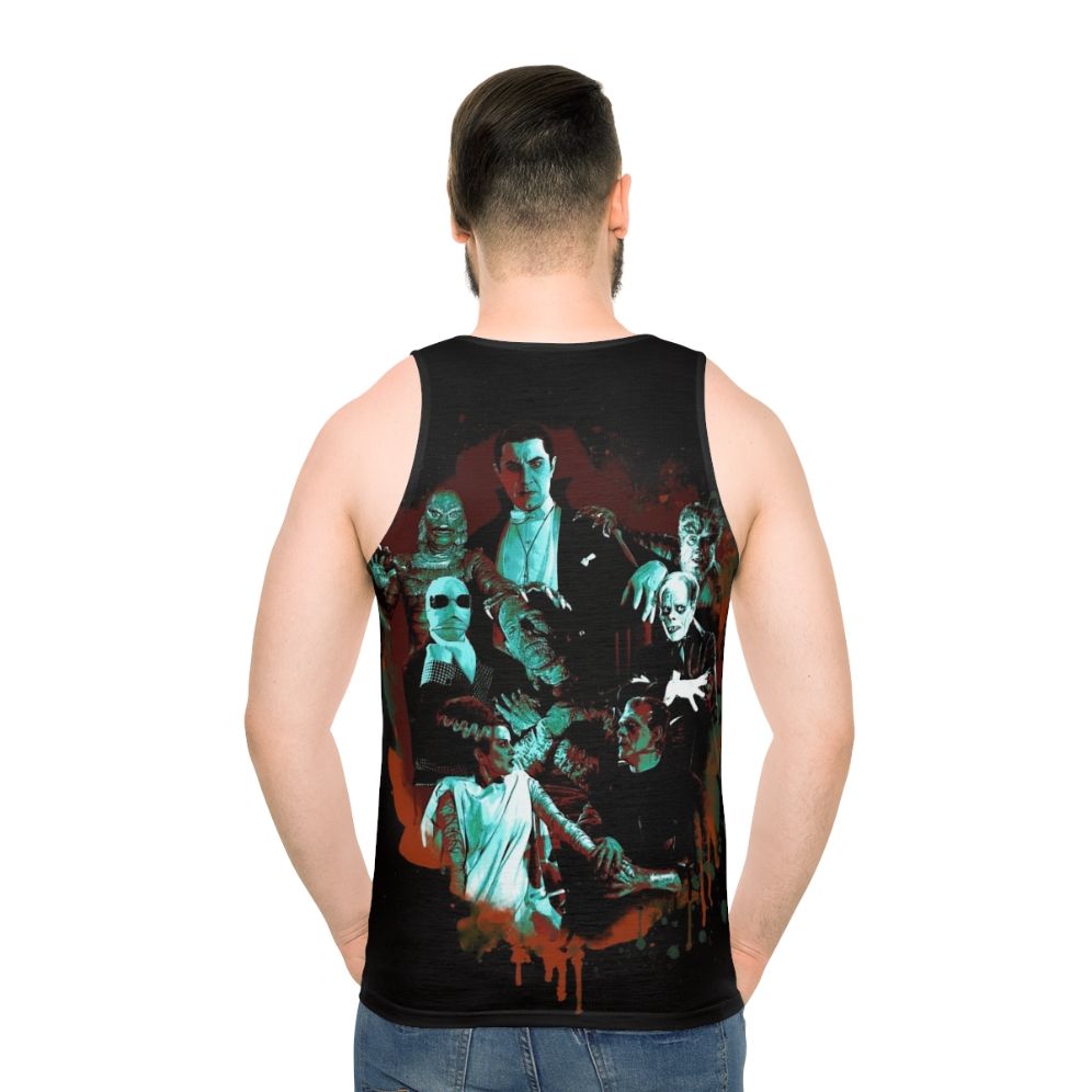 Unisex tank top featuring classic universal monsters - men back