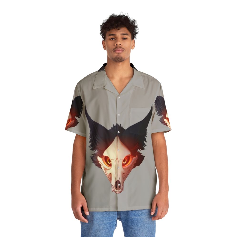 Cadaver Hawaiian Shirt with Skull, Wolf, and Monster Designs - People Front