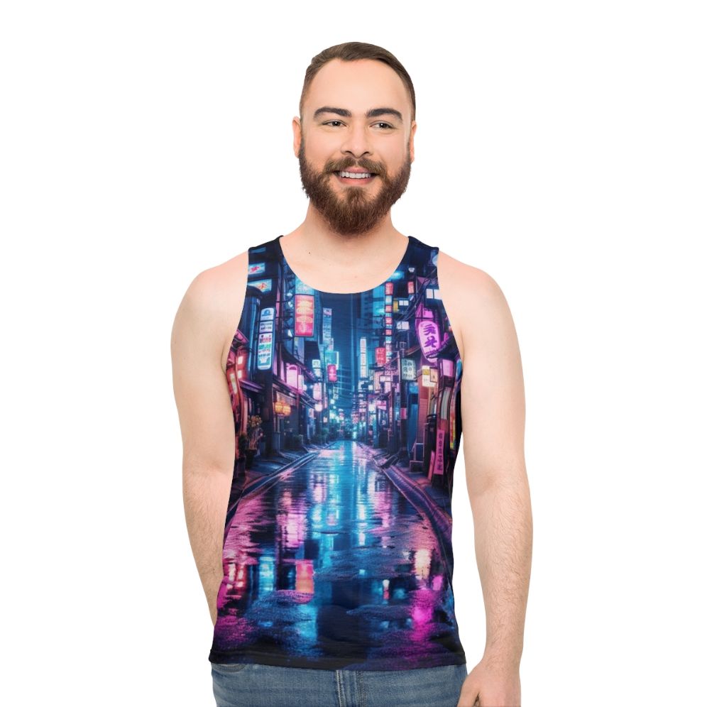 Tokyo neon cyberpunk unisex tank top - men