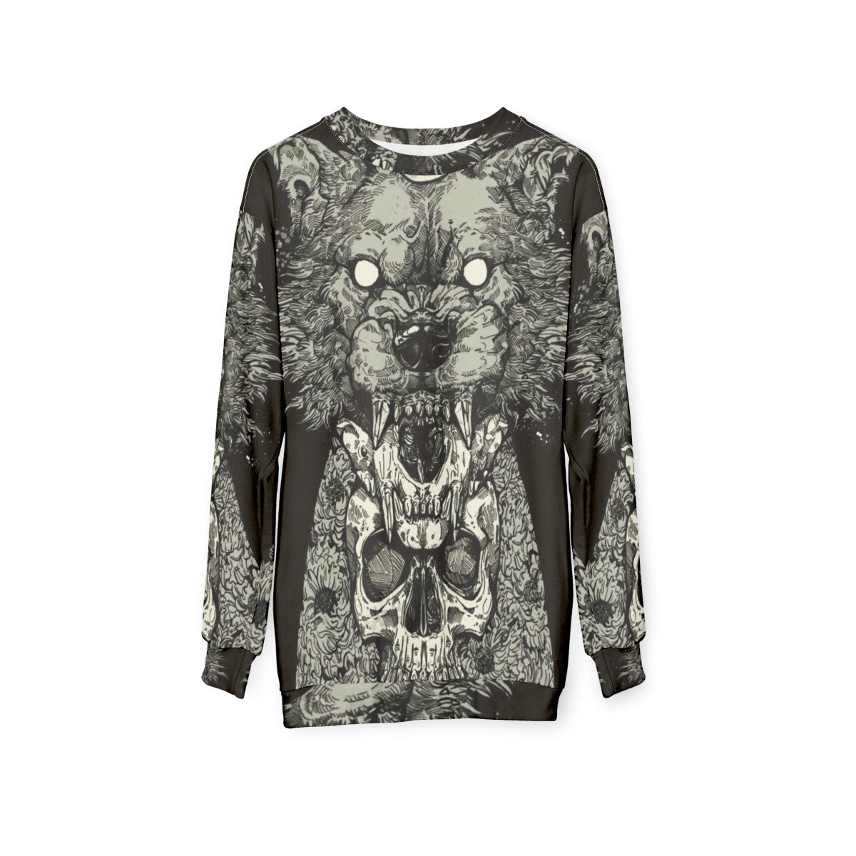 Black graphic sweatshirt with a skull design - hanging