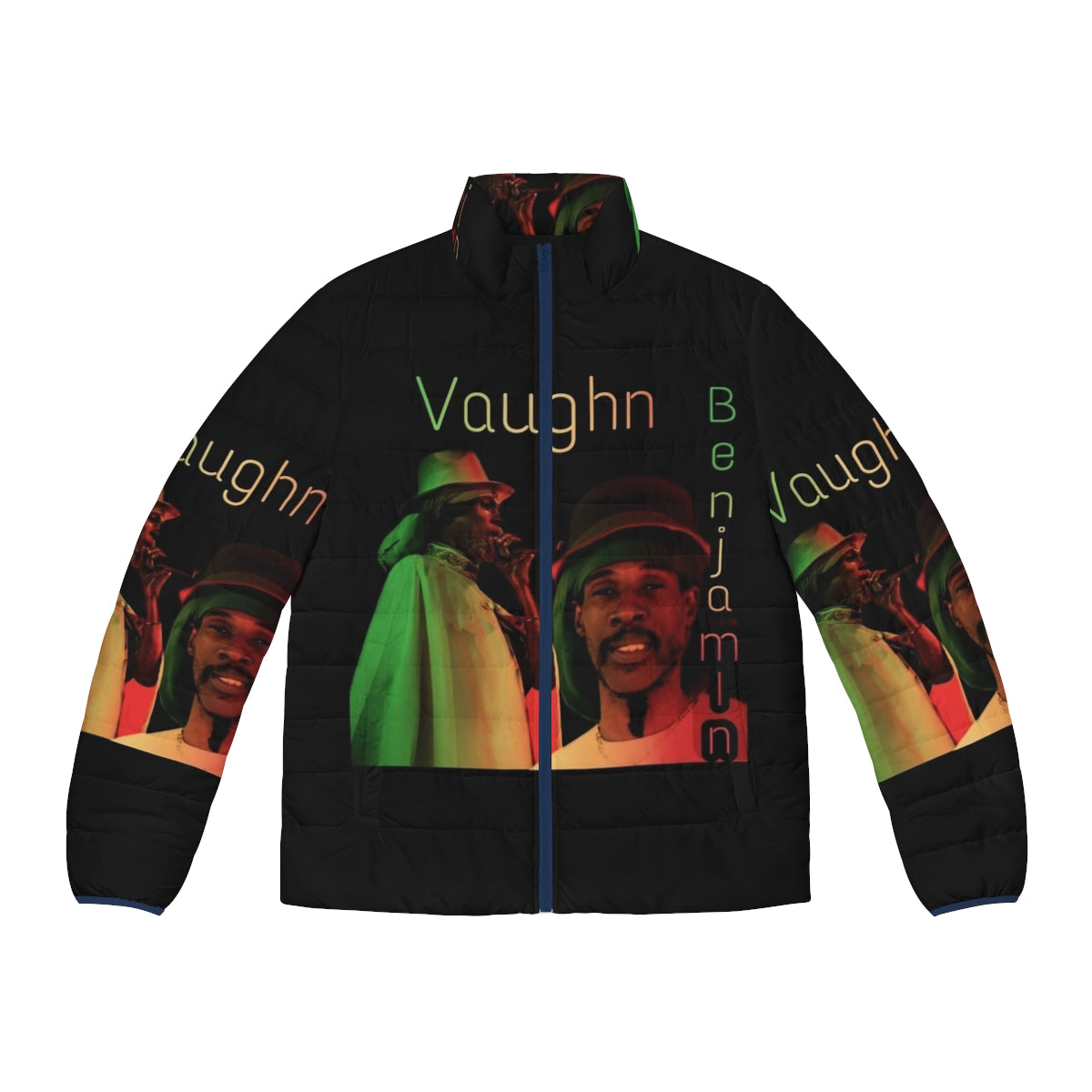 Vaughn Benjamin Midnite Puffer Jacket with reggae and rastafarian design elements