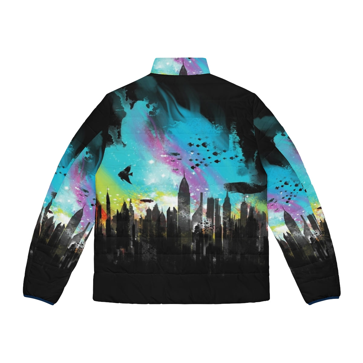 Bioshock Rapture City Puffer Jacket with Graphic Sci-Fi Video Game Inspired Design - Back