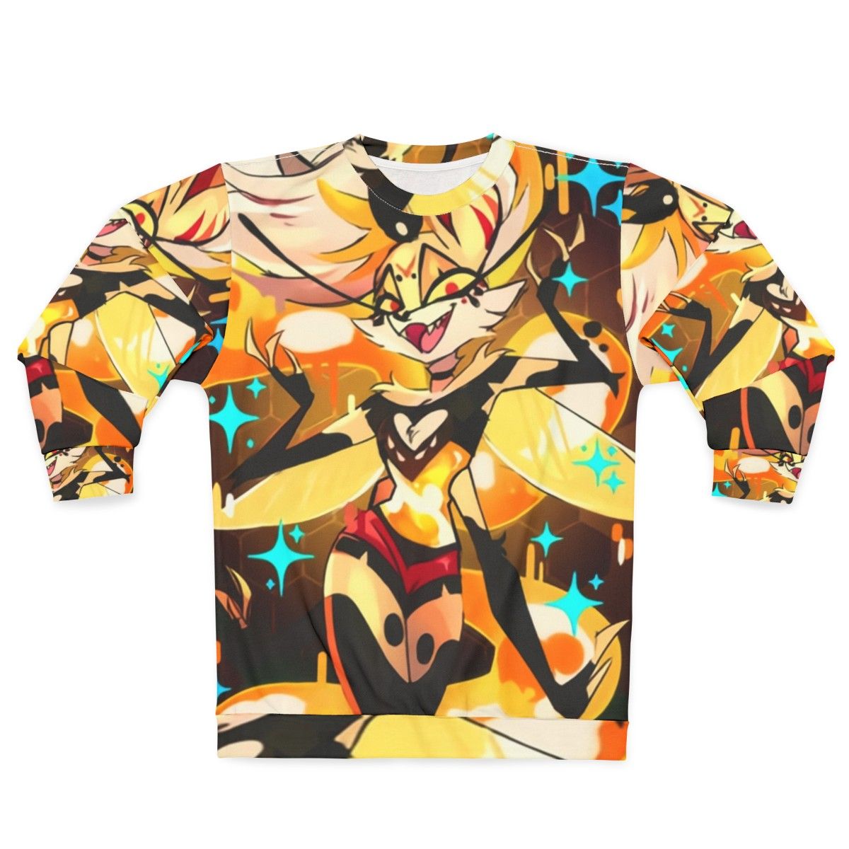 Badass Queen Beelzebub Helluva Boss Sweatshirt featuring a demon cartoon insect with a honeycomb design