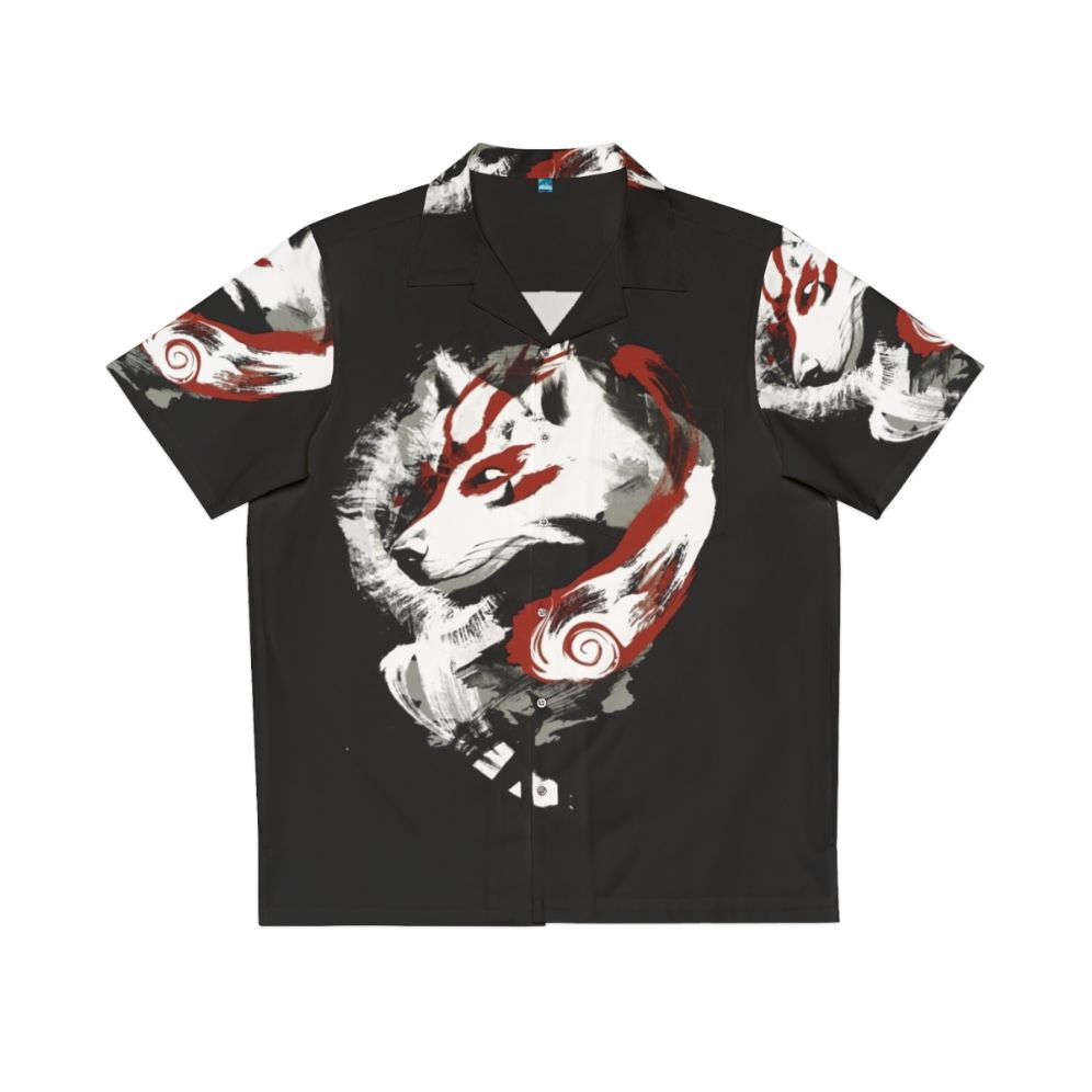 Okami-Inspired Wolf Hawaiian Shirt