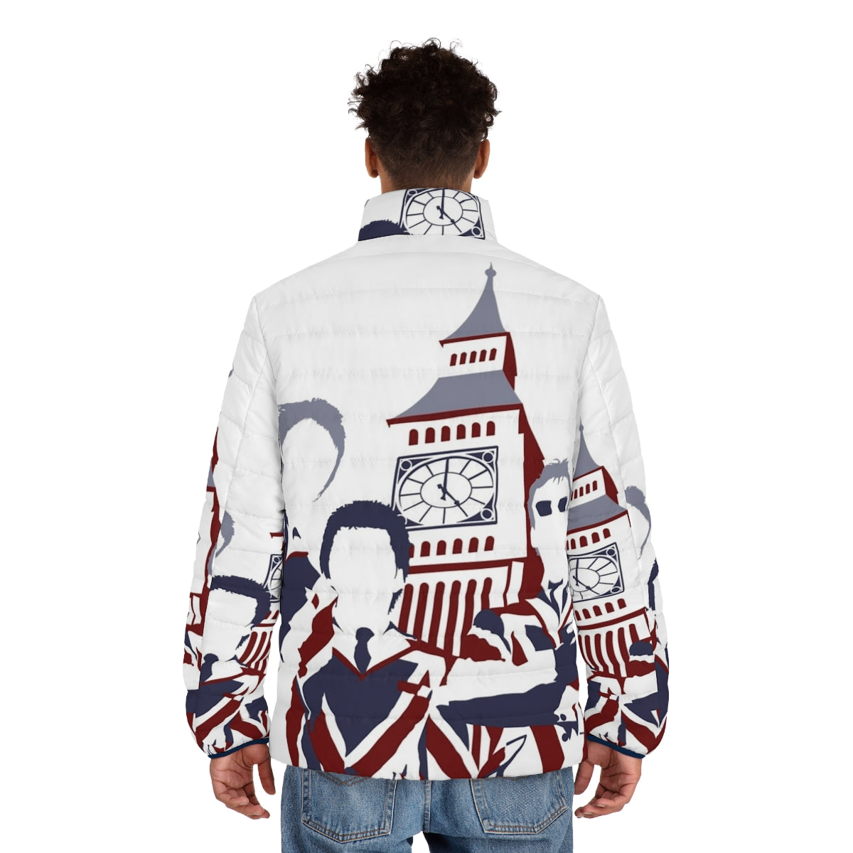 Mod-inspired puffer jacket with pop art design and union jack motif - men back