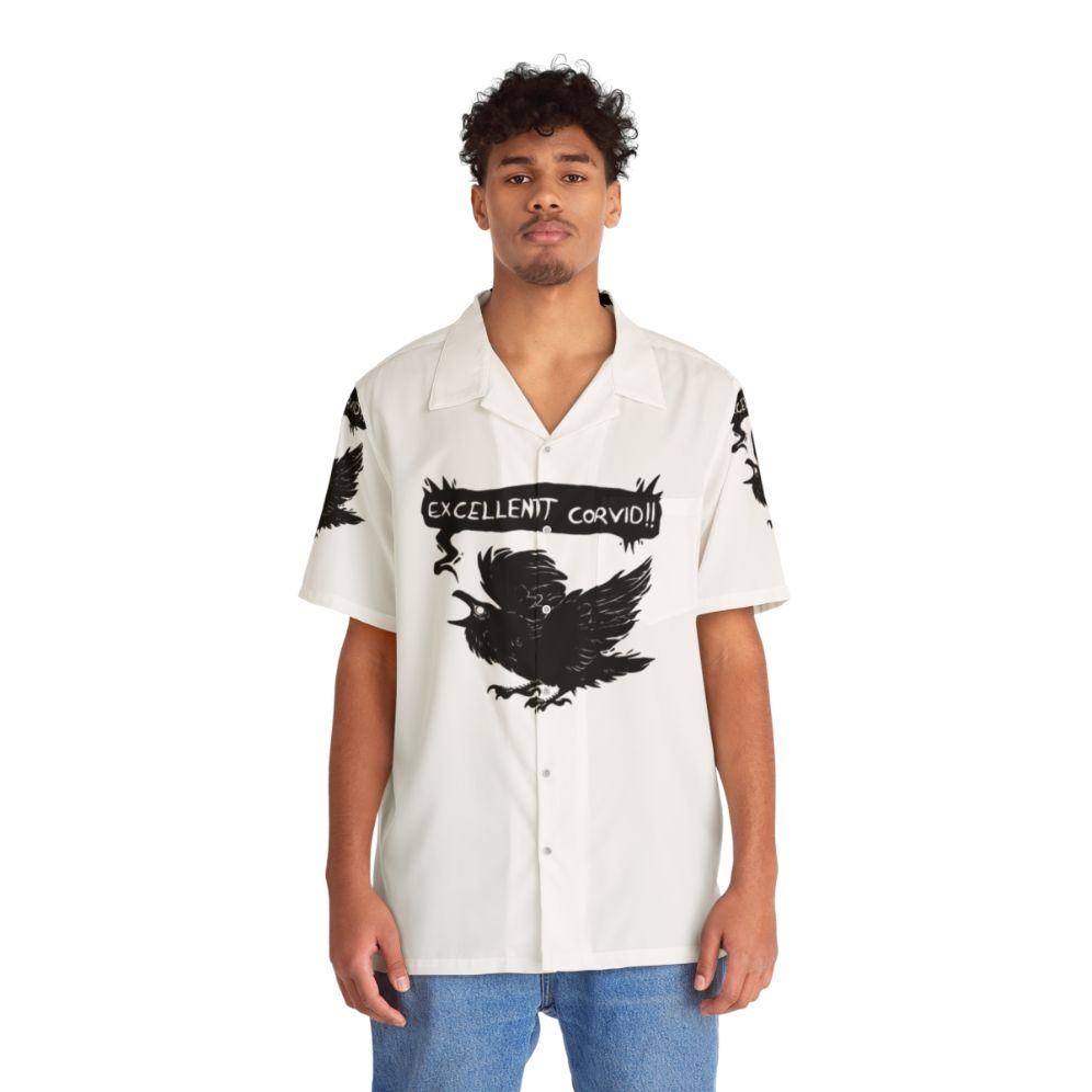 Corvid Hawaiian Shirt with Dark Bird and Witchcraft Design - People Front