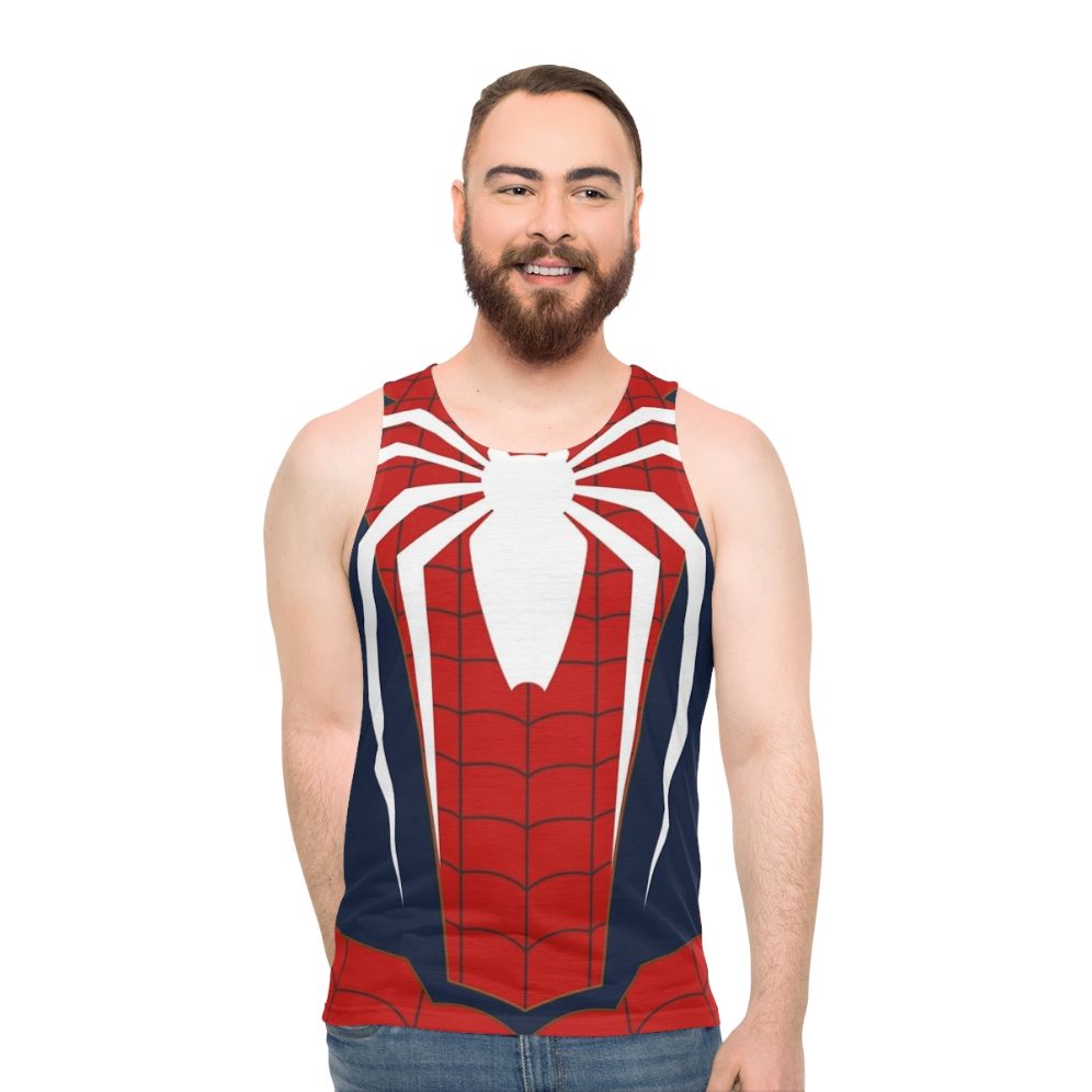 Unisex spider themed tank top with web design - men