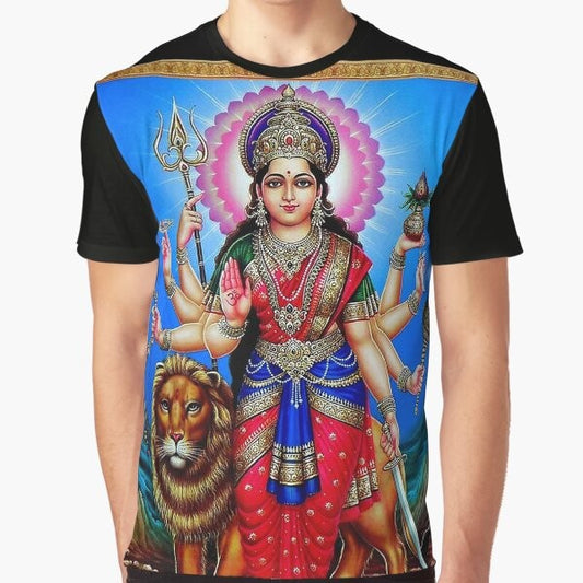 Vintage graphic t-shirt featuring a Hindu god illustration in a retro poster style design.