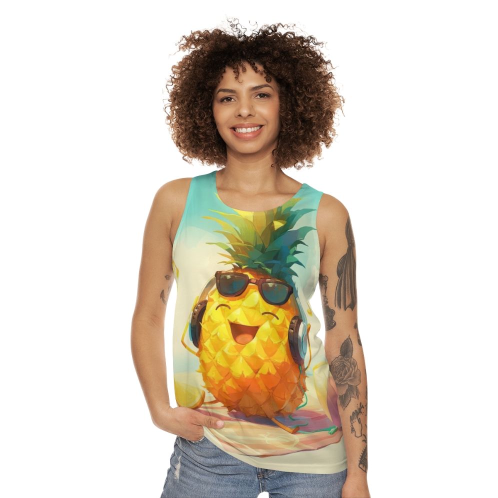 Pineapple tank top with headphones design - women