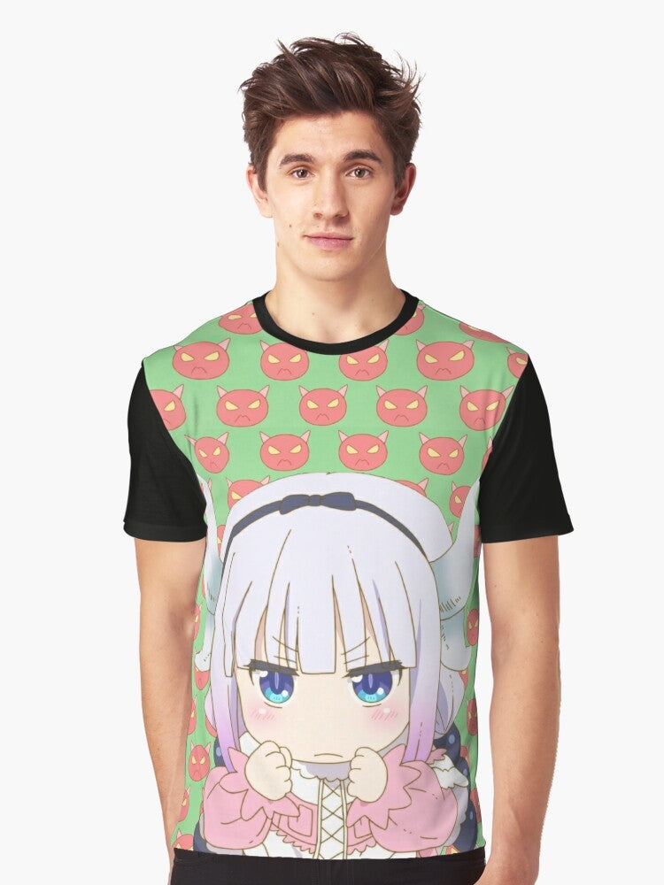 Angry Kanna from the anime series Miss Kobayashi's Dragon Maid on a stylized graphic t-shirt design. - Men