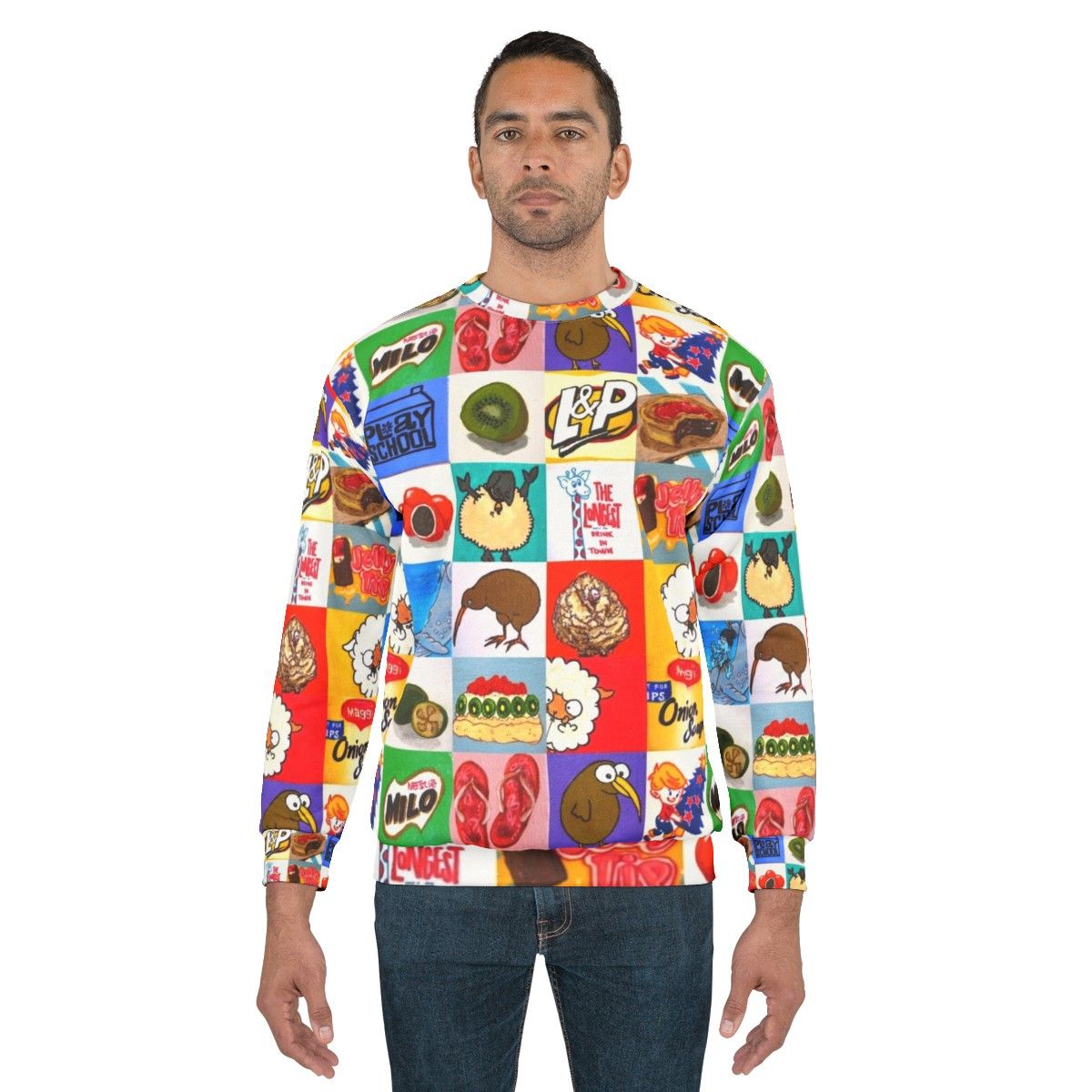 Kiwiana food and drink icons collage sweatshirt - men