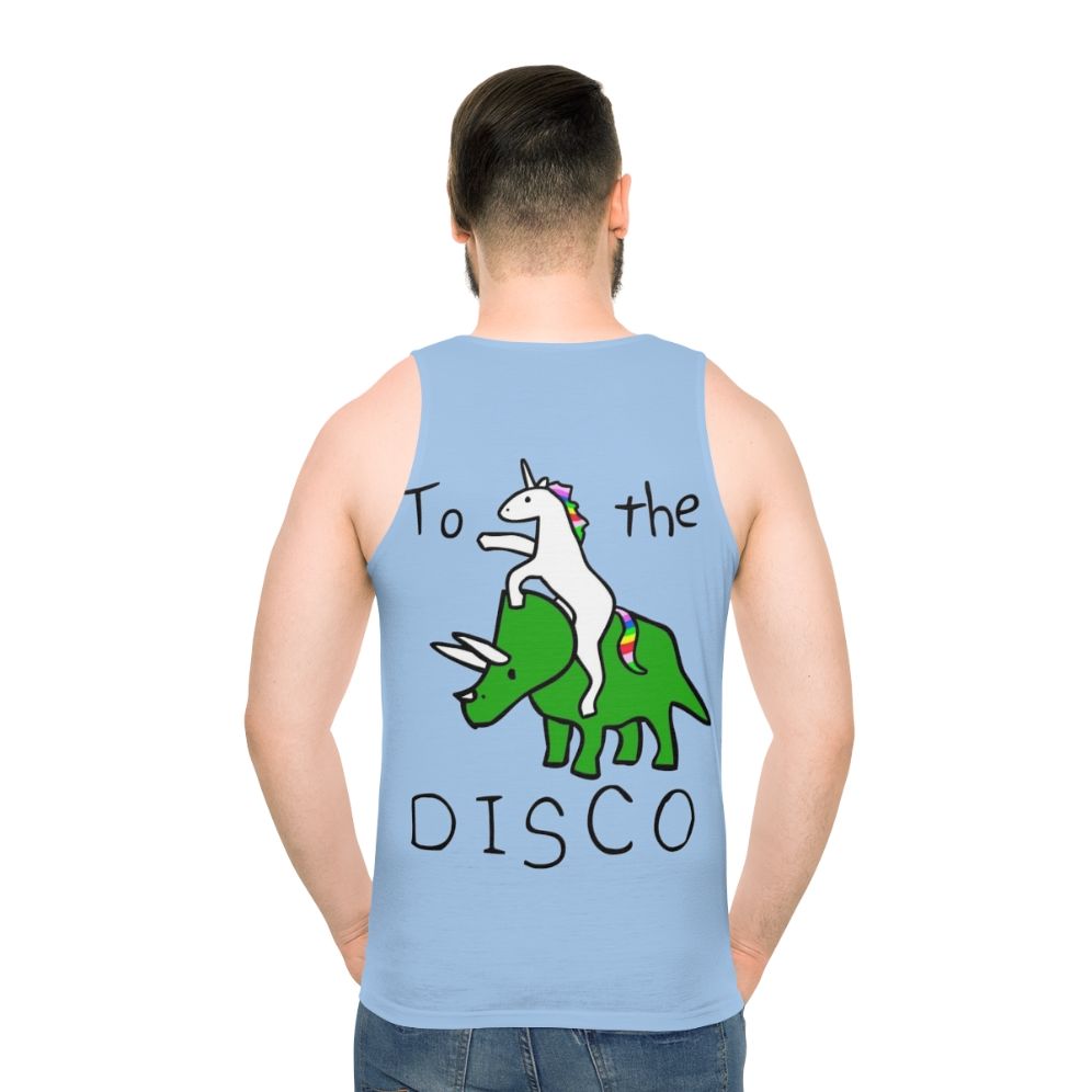 Disco Unicorn Riding Triceratops Unisex Tank Top - men back