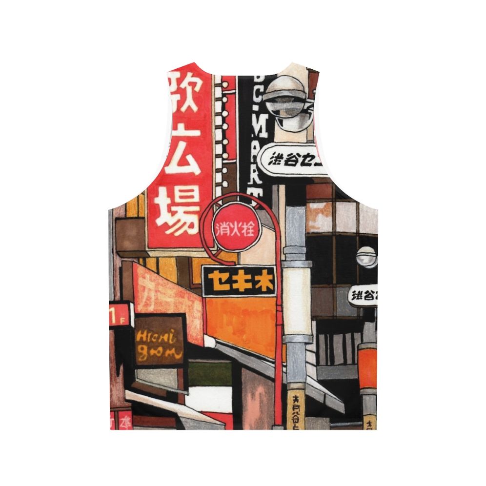 Unisex tank top featuring colorful Tokyo street signs - Back