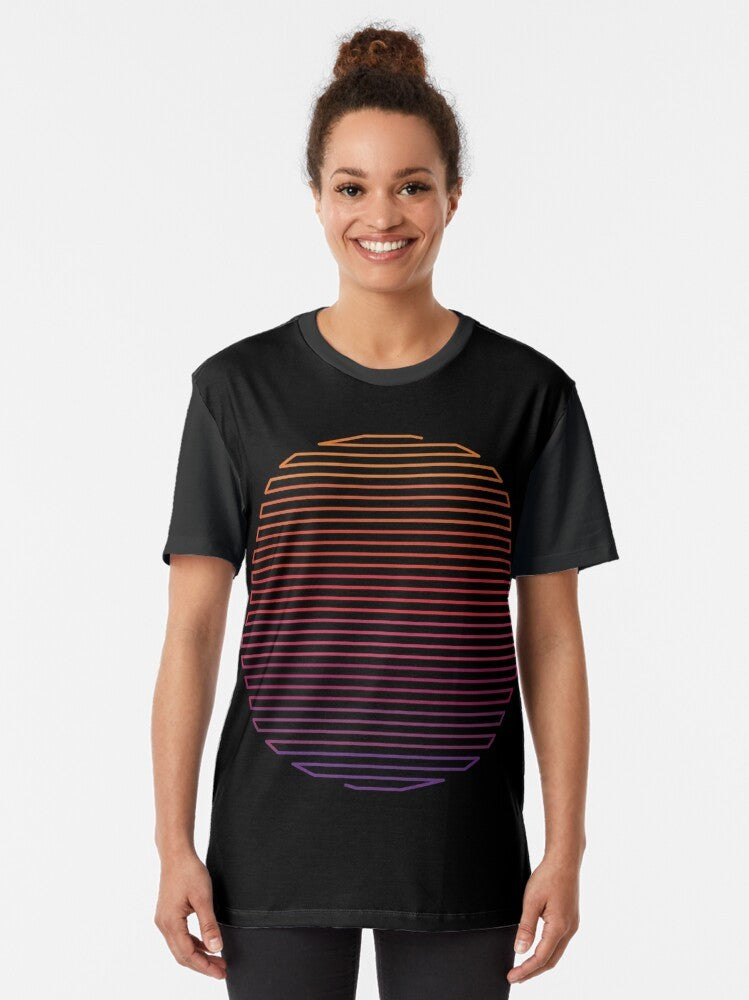 Minimalist linear light graphic t-shirt with abstract, retro-inspired design - Women