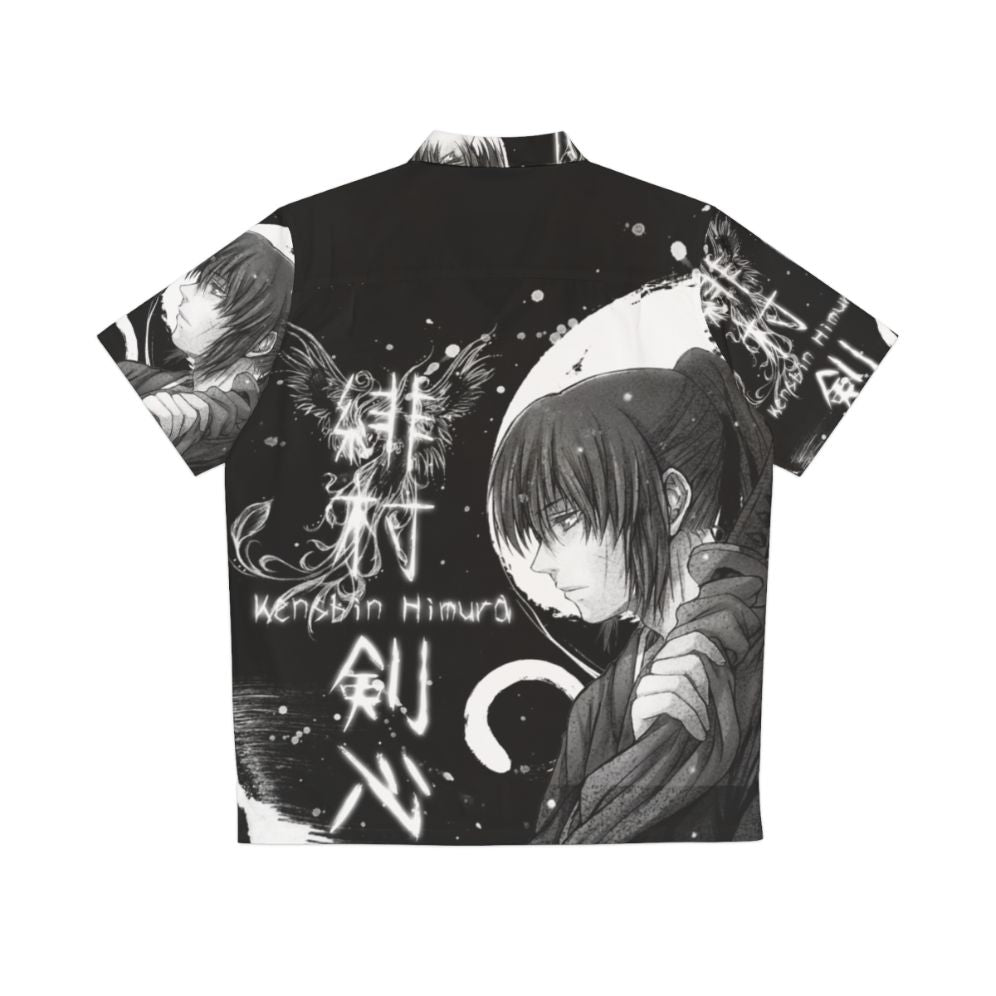 Dark Samurai Hawaiian Shirt with Japanese Kanji and Nature Motifs - Back