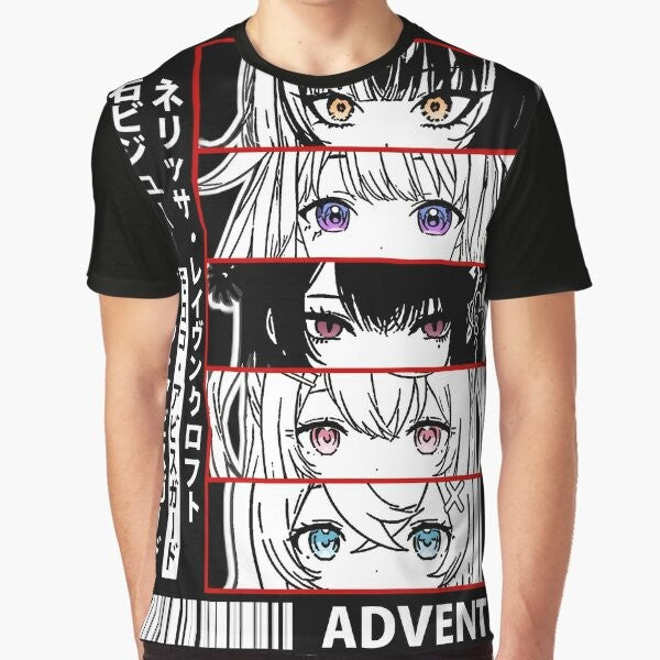 Hololive virtual youtuber graphic t-shirt featuring Hololive English characters