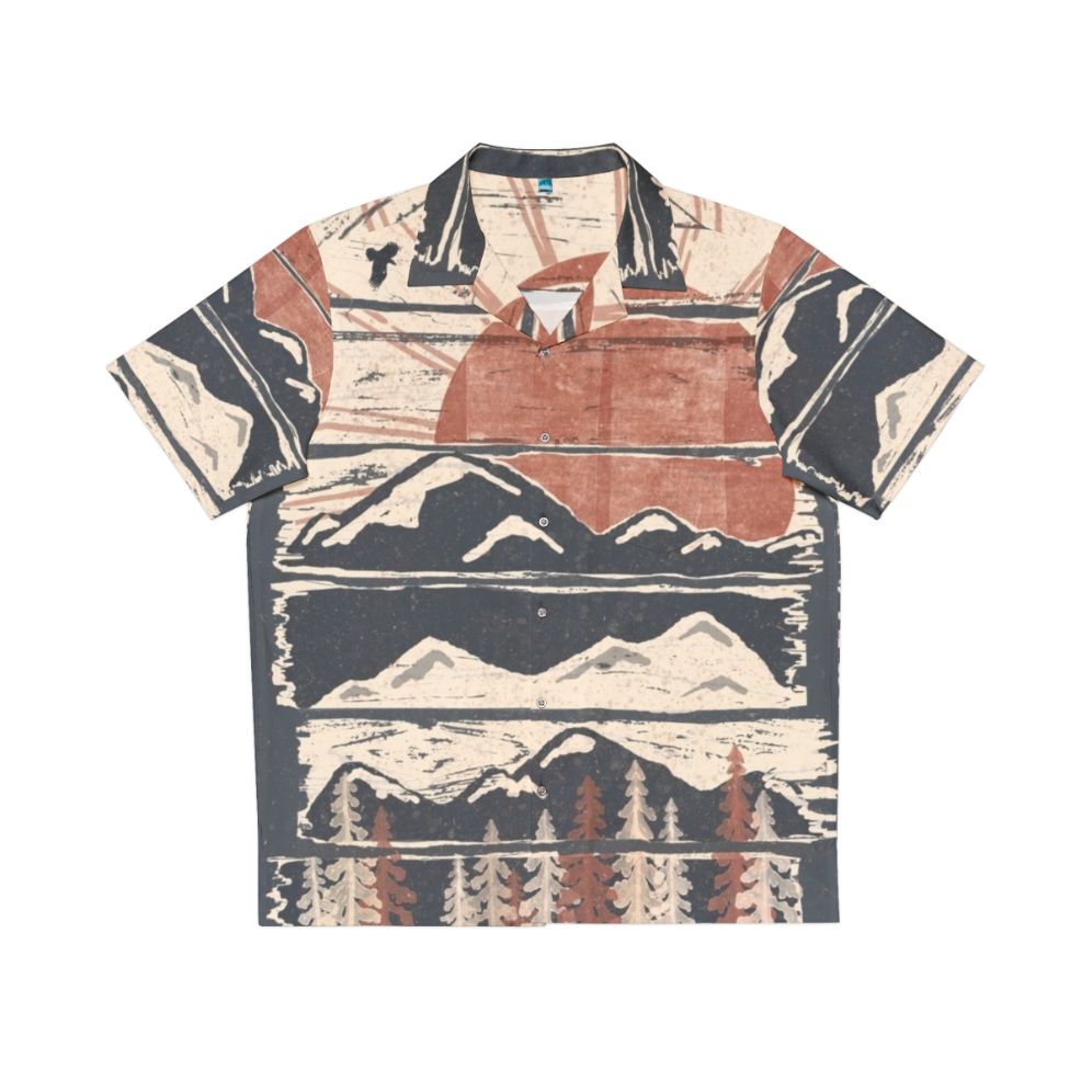 Winter Pursuits Hawaiian Shirt featuring wildlife, mountains, and forest scenery