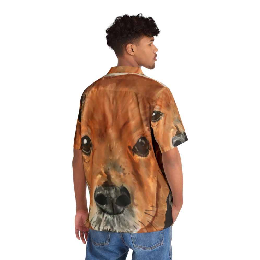 Adorable dog portrait Hawaiian shirt with pet art - Flat lay