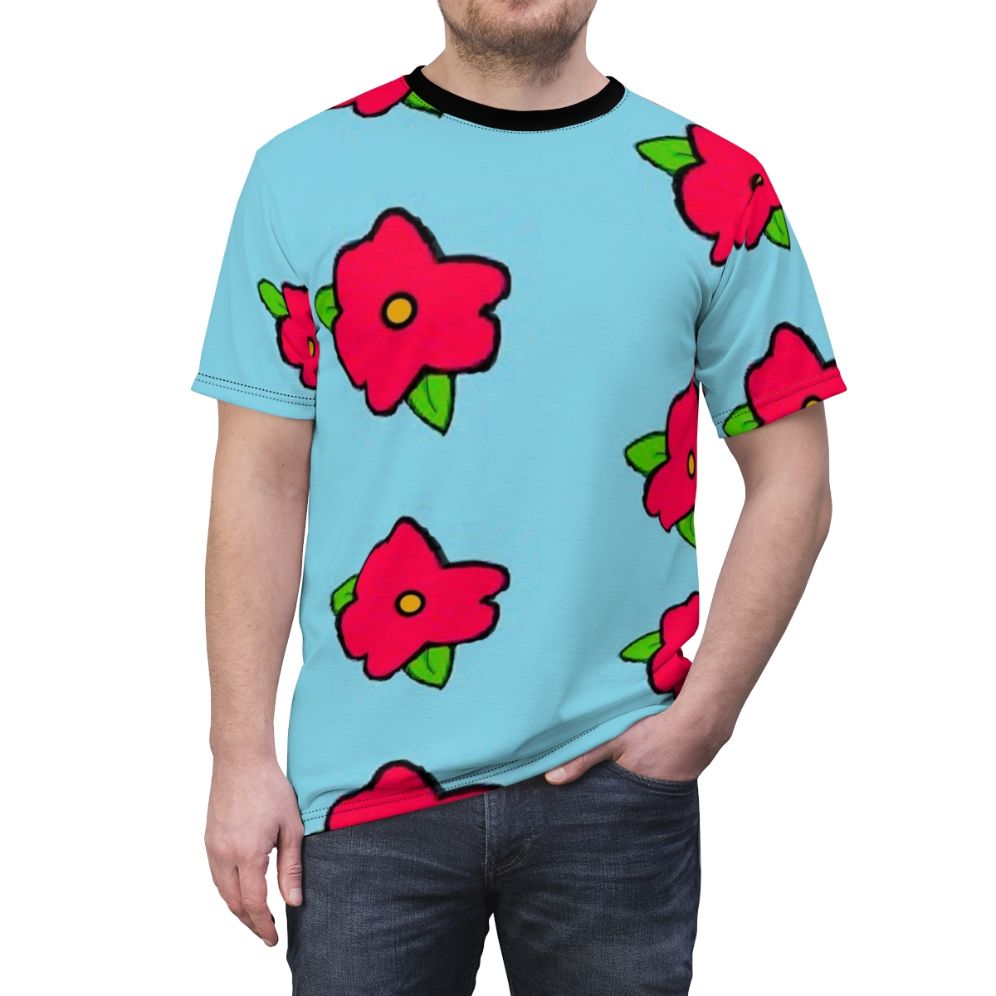 Oversized floral t-shirt featuring a cartoon depiction of Homer Simpson from the TV show The Simpsons. - men front