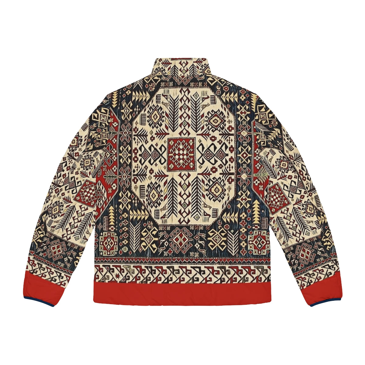 Armenian Folk Art 8 Puffer Jacket featuring traditional Armenian floral design and forget me not flowers - Back