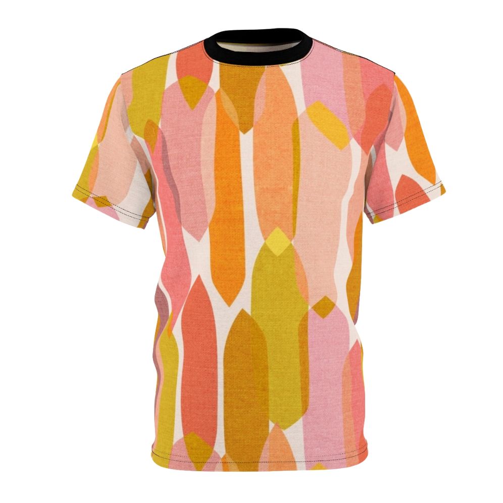 Colorful abstract mid century inspired t-shirt with a droplet pattern design