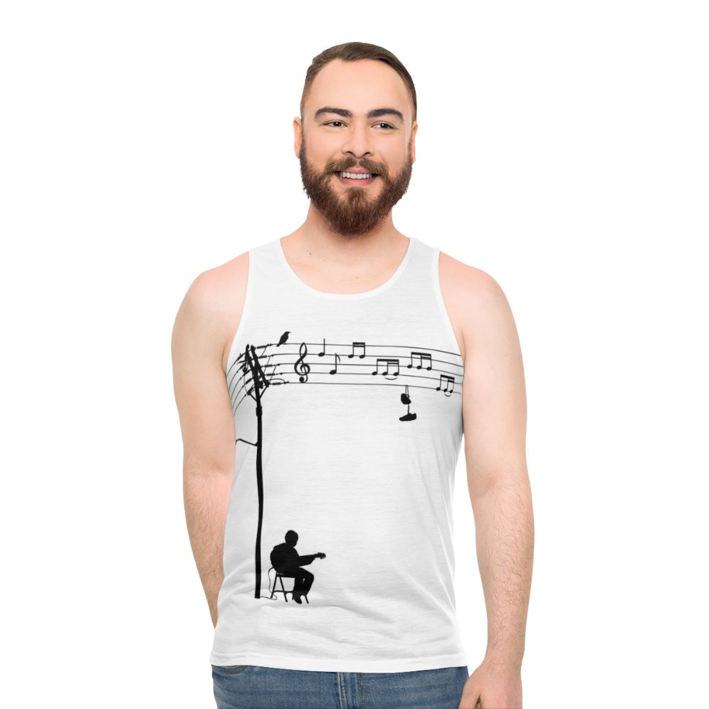 Retro unisex tank top with a funky music-inspired design - men