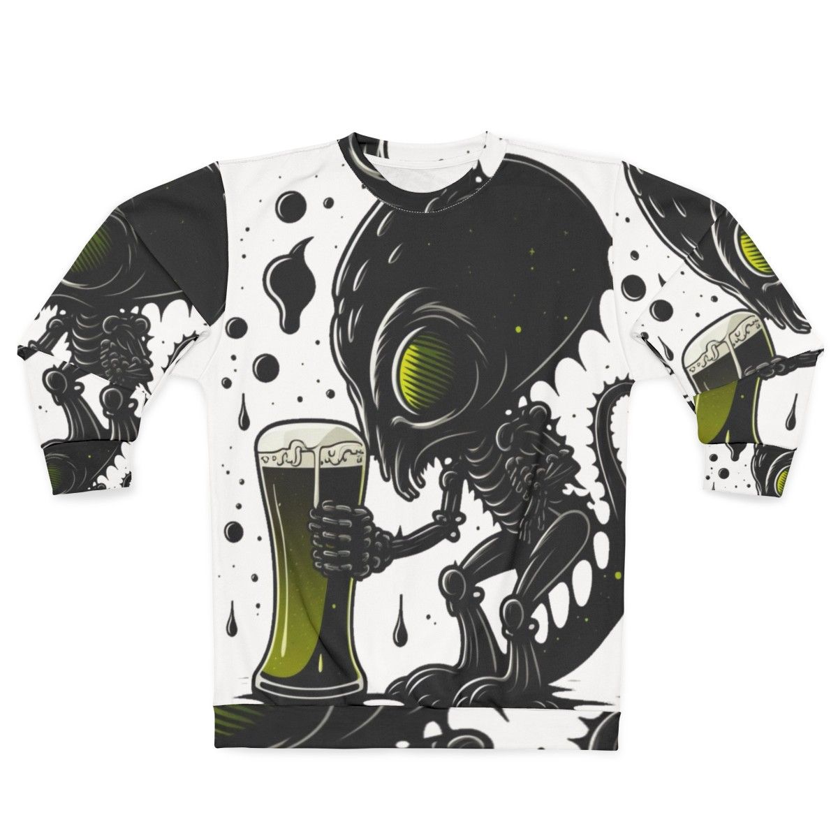 Intergalactic beer lover alien drinking art sweatshirt