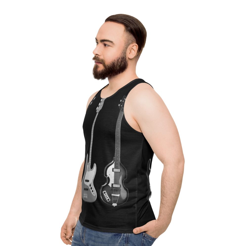 Unisex tank top featuring bass and guitar designs - men side