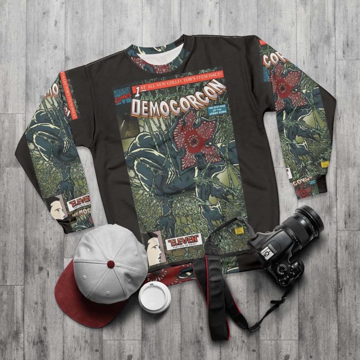 Demogorgon 1 Sweatshirt - Stranger Things inspired graphic tee with horror monster design - flat lay