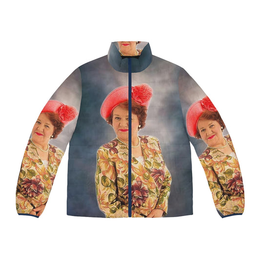 Hyacinth Bucket Puffer Jacket featuring the iconic character from Keeping Up Appearances