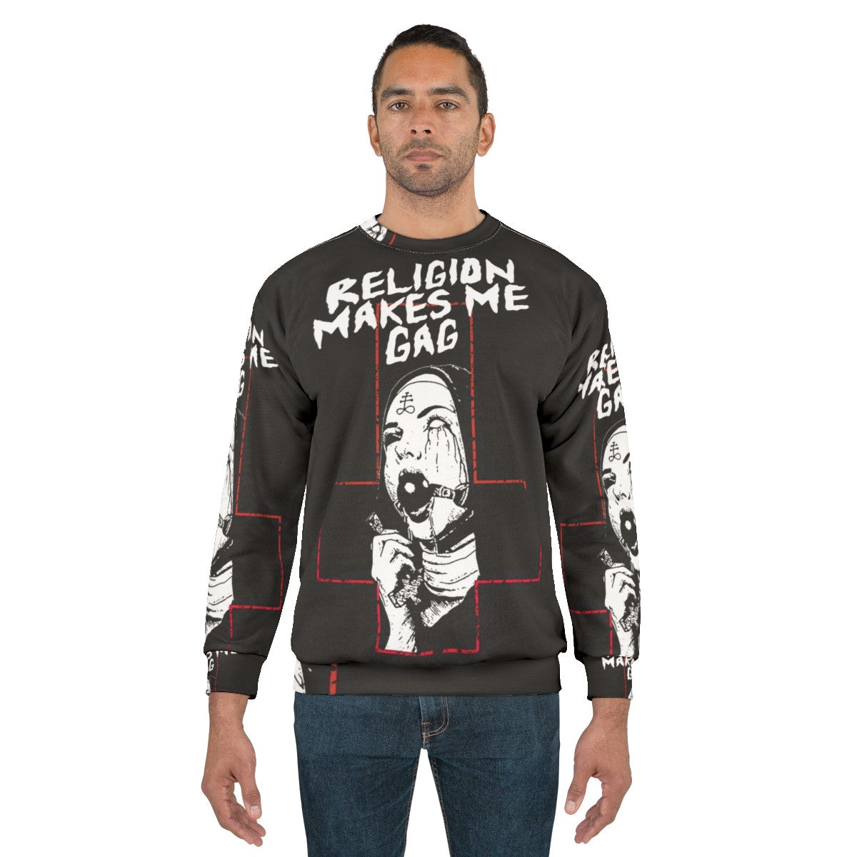 Edgy gothic "religion makes me gag" womens sweatshirt - men