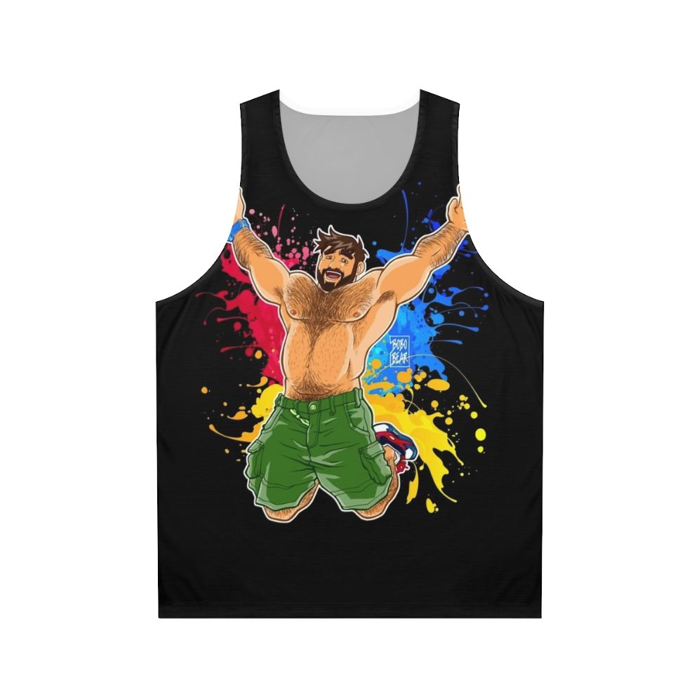 Unisex tank top with bear, otter, and pride designs