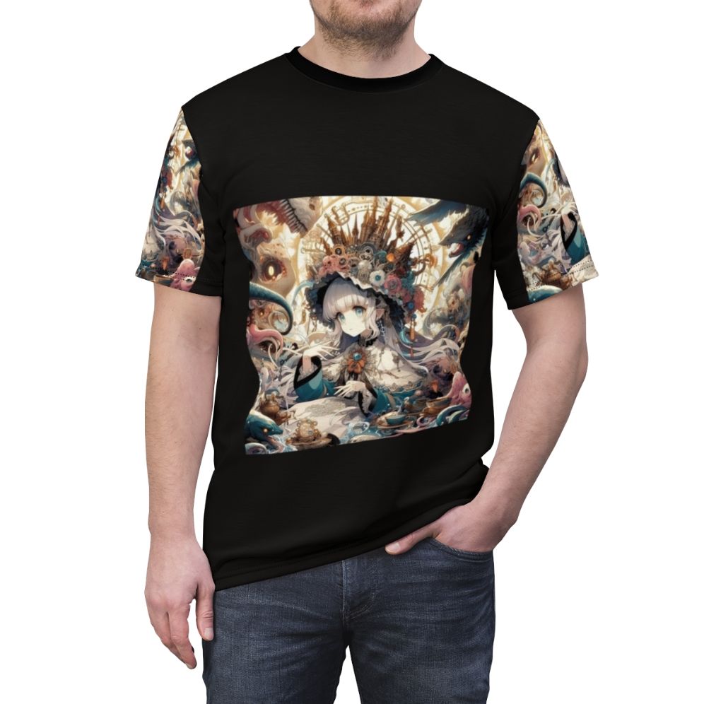 Stylish t-shirt with anime-inspired design featuring a beautiful anime girl character - men front