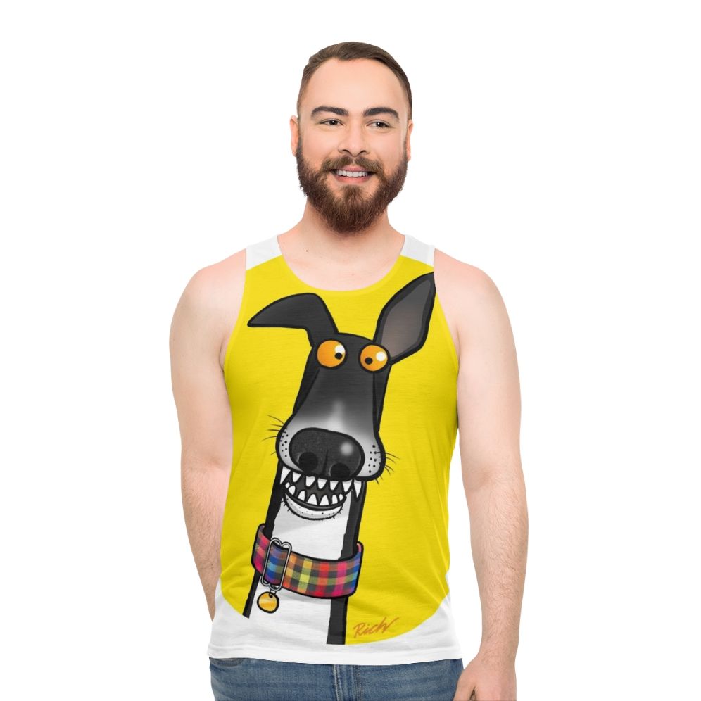 Unisex cartoon tank top featuring greyhound design - men