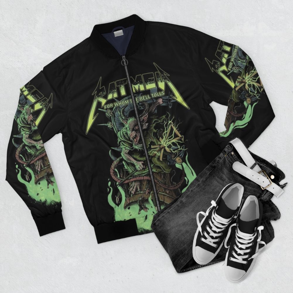 Warhammer Skaven Bomber Jacket with metal skull and furry details - Flat lay