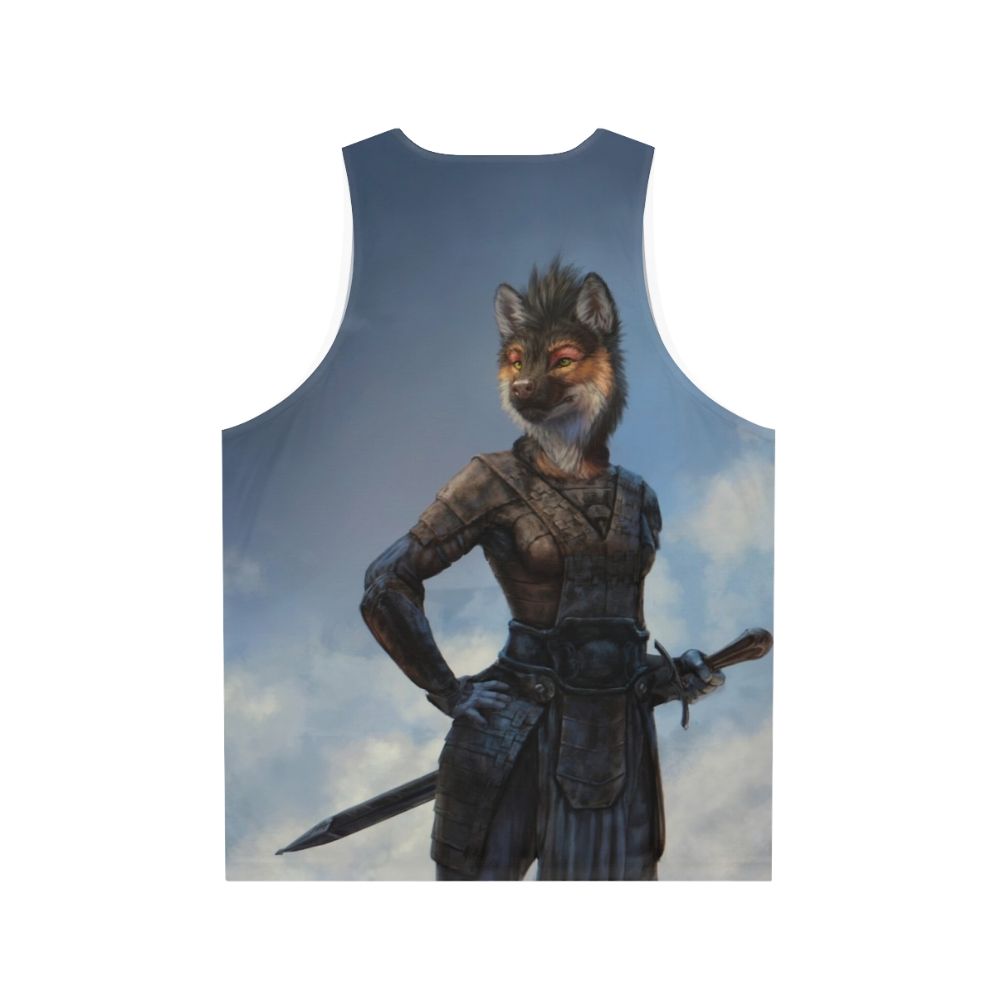 Unisex tank top with anthro canine warrior design - Back