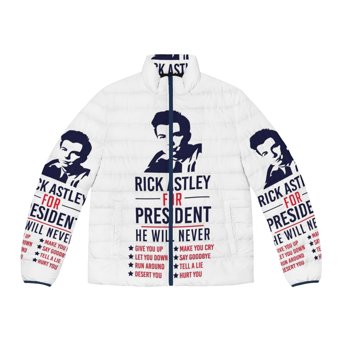 Rick Astley Puffer Jacket with political campaign design