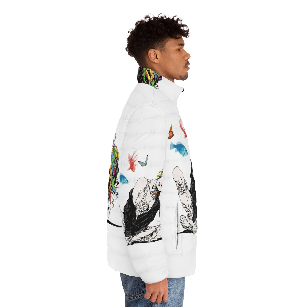 Delirium The Sandman Vertigo Comics Puffer Jacket featuring a surreal and colorful design - men side right