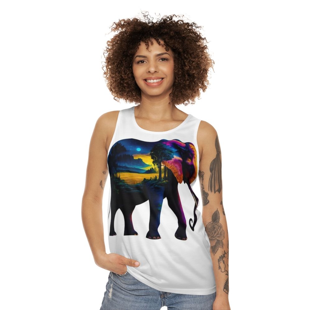 Elephant and nature unisex tank top design - women